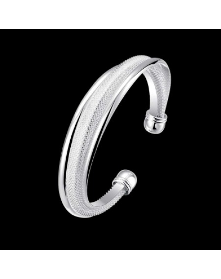 Diagonal Mesh Bracelet Fashion Modeling Silver Bracelet