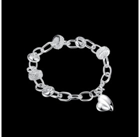 Hanging Small Heart Bracelet Round Silver Chain Bracelet