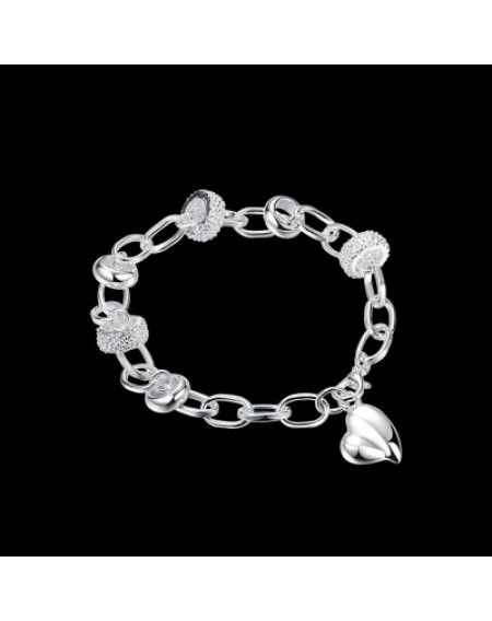 Hanging Small Heart Bracelet Round Silver Chain Bracelet