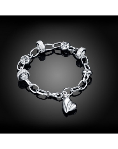 Hanging Small Heart Bracelet Round Silver Chain Bracelet