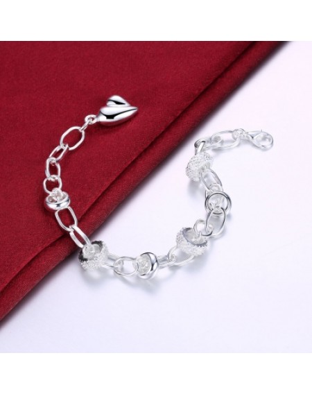 Hanging Small Heart Bracelet Round Silver Chain Bracelet