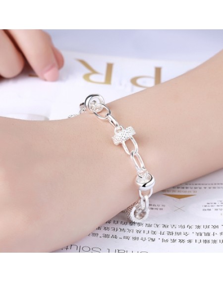 Hanging Small Heart Bracelet Round Silver Chain Bracelet