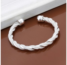 Twisted Wire Mesh Bracelet Round Shape Silver Bracelet