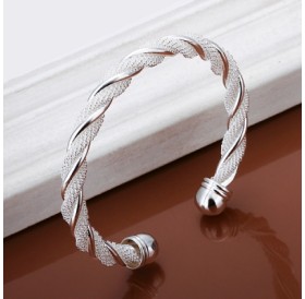 Twisted Wire Mesh Bracelet Round Shape Silver Bracelet