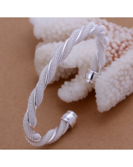 Twisted Wire Mesh Bracelet Round Shape Silver Bracelet