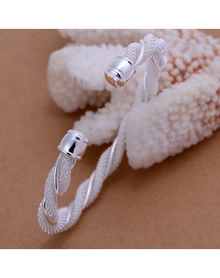 Twisted Wire Mesh Bracelet Round Shape Silver Bracelet