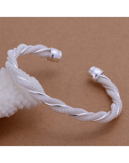 Twisted Wire Mesh Bracelet Round Shape Silver Bracelet