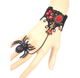 Faux Ruby Lace Bracelet with Spider Ring