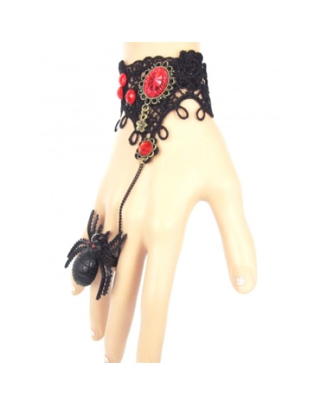 Faux Ruby Lace Bracelet with Spider Ring