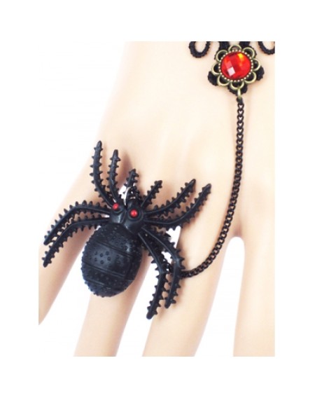 Faux Ruby Lace Bracelet with Spider Ring