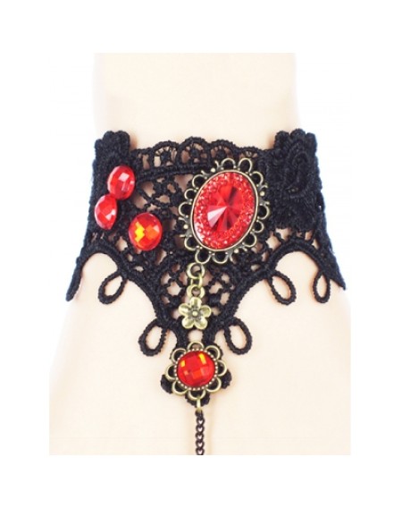 Faux Ruby Lace Bracelet with Spider Ring