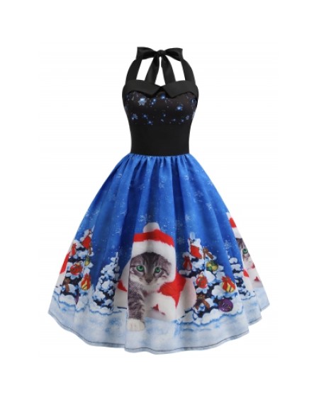 Christmas Hat Cat Print Dress