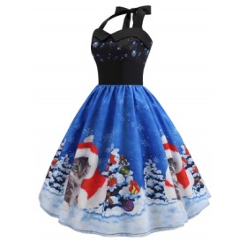 Christmas Hat Cat Print Dress