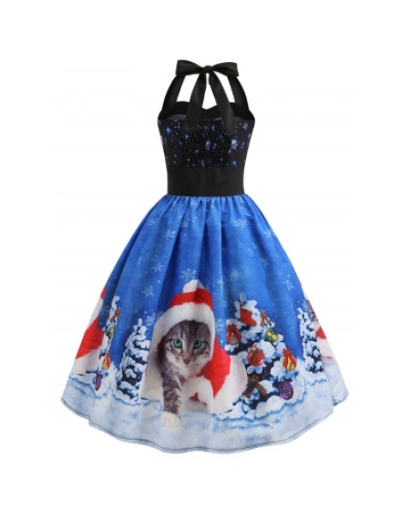 Christmas Hat Cat Print Dress