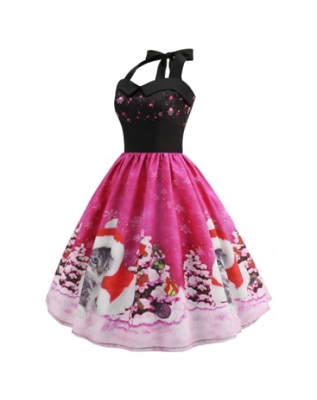 Christmas Hat Cat Print Dress