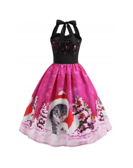 Christmas Hat Cat Print Dress