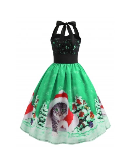 Christmas Hat Cat Print Dress