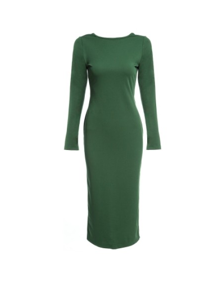 Round Collar Long SLeeve Zipper Design Skinny Women Midi Dress