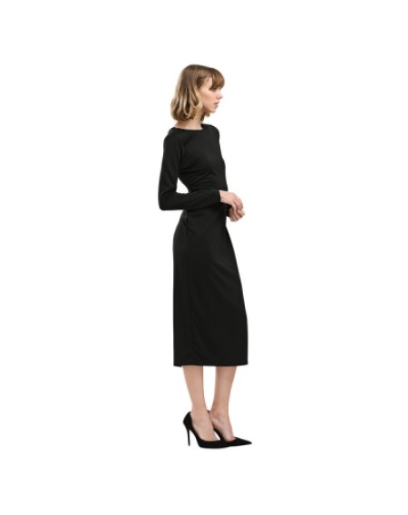 Round Collar Long SLeeve Zipper Design Skinny Women Midi Dress