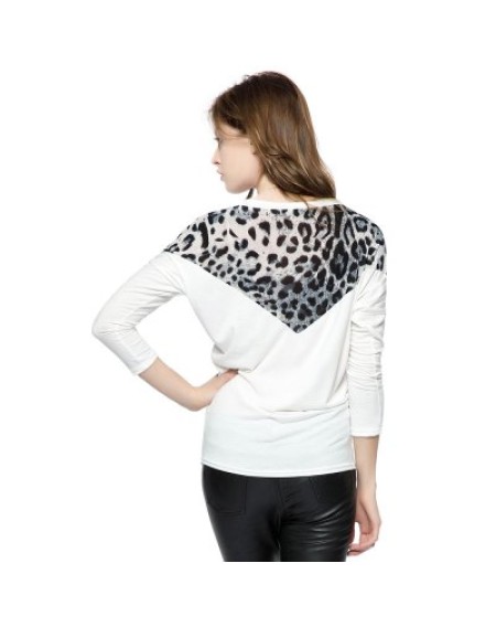 Korean Fashion and Mix-Matched Style Leopard Print Embellished Loose Bat-Wing Sleeves T-shirt For Wo