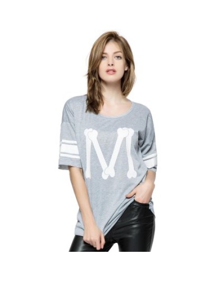 Scoop Neck Loose-Fitting Printed 3/4 Length Sleeve T-shirt For Women