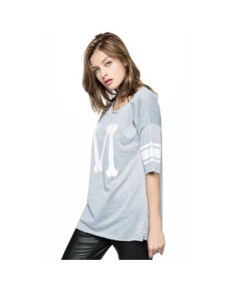 Scoop Neck Loose-Fitting Printed 3/4 Length Sleeve T-shirt For Women