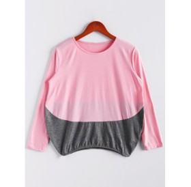 Scoop Neck Color Matching Long Sleeved T-Shirt