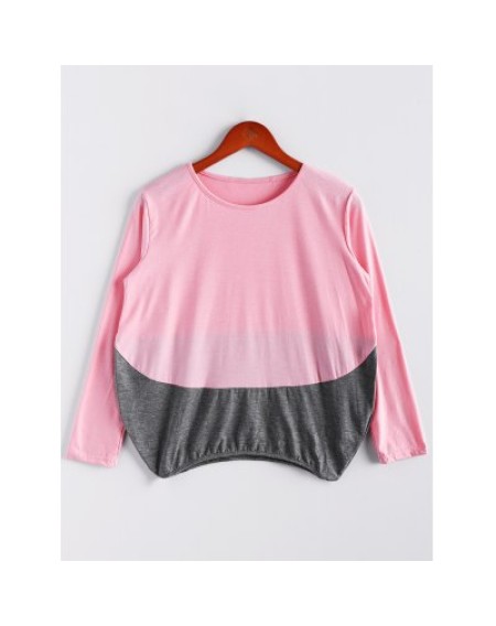 Scoop Neck Color Matching Long Sleeved T-Shirt