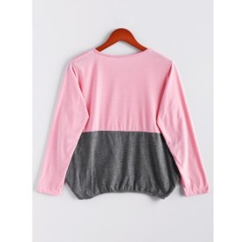 Scoop Neck Color Matching Long Sleeved T-Shirt