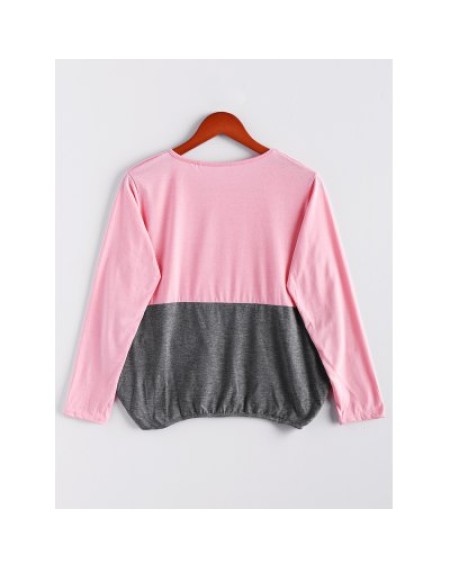 Scoop Neck Color Matching Long Sleeved T-Shirt