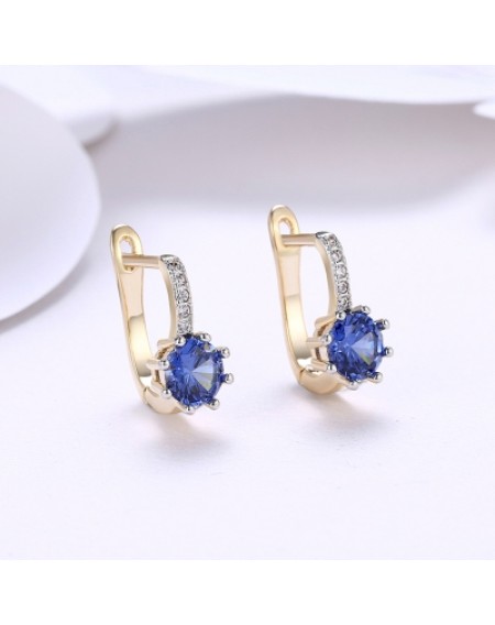 Zircon Earring Clip Blue Round Diamond Romantic Style Earring Clip