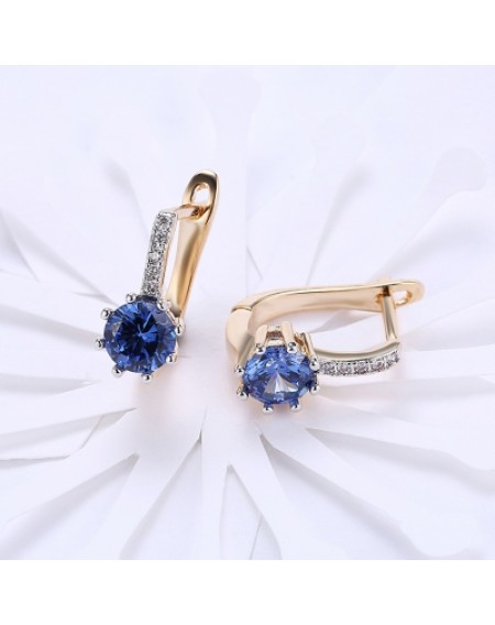 Zircon Earring Clip Blue Round Diamond Romantic Style Earring Clip