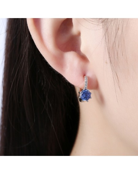 Zircon Earring Clip Blue Round Diamond Romantic Style Earring Clip