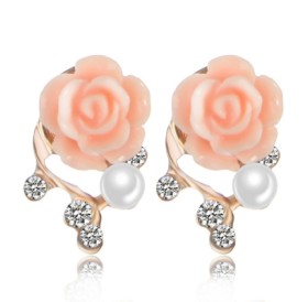 New Fashion 18K Gold Plated Cute Sweet Rose Shaped Artificial and Diamond