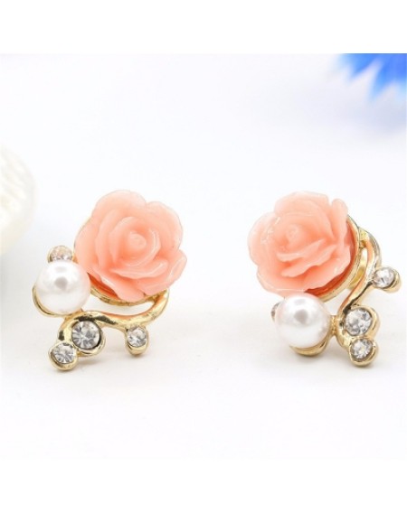 New Fashion 18K Gold Plated Cute Sweet Rose Shaped Artificial and Diamond