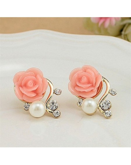 New Fashion 18K Gold Plated Cute Sweet Rose Shaped Artificial and Diamond