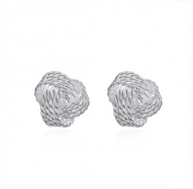 Simple Woven Stud Earrings with Spherical Silver Ornaments