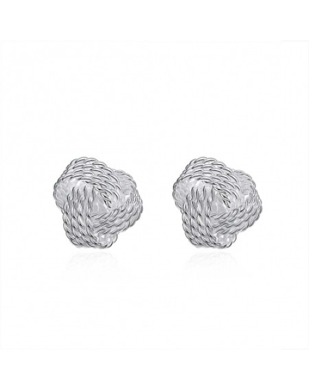 Simple Woven Stud Earrings with Spherical Silver Ornaments