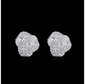 Simple Woven Stud Earrings with Spherical Silver Ornaments