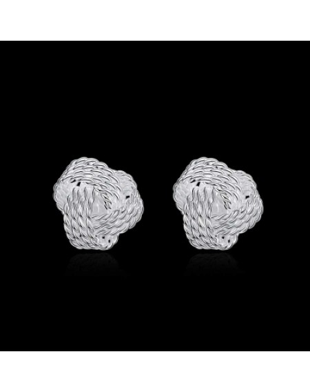 Simple Woven Stud Earrings with Spherical Silver Ornaments