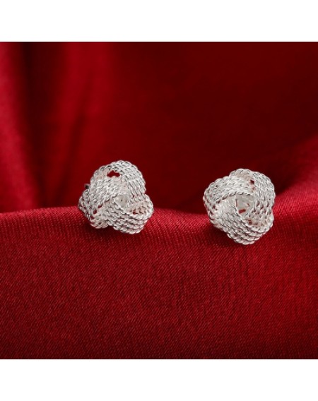 Simple Woven Stud Earrings with Spherical Silver Ornaments