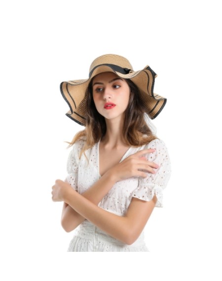 SALYBABY Spring Elegant Wavy Brim with Bow-Knot Beach Straw Hat