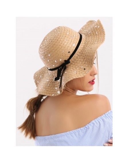 Detachable Ribbon Bowknot Sequin Straw Hat