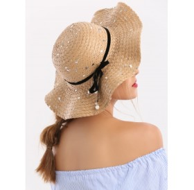 Detachable Ribbon Bowknot Sequin Straw Hat