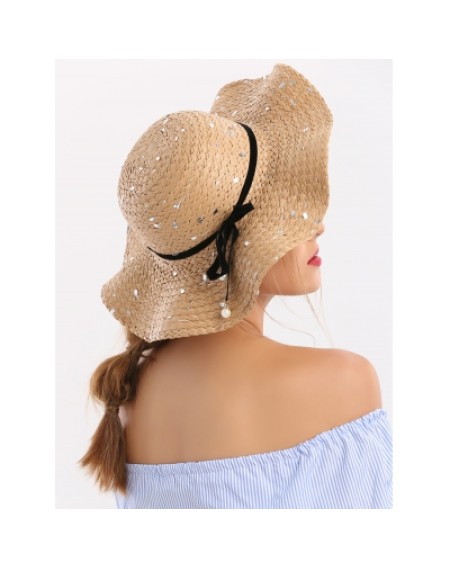 Detachable Ribbon Bowknot Sequin Straw Hat