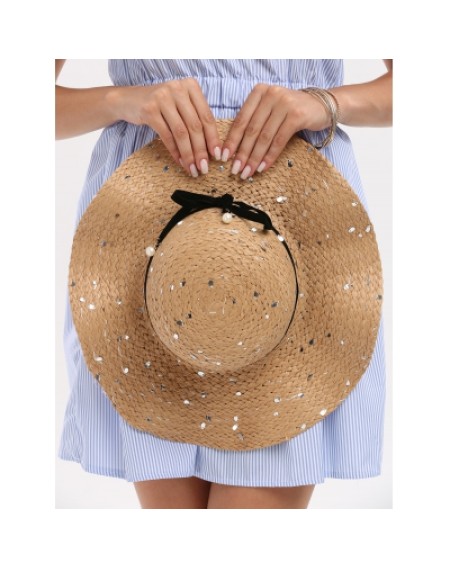 Detachable Ribbon Bowknot Sequin Straw Hat