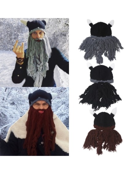 Winter warm and windproof viking beard beanie hat