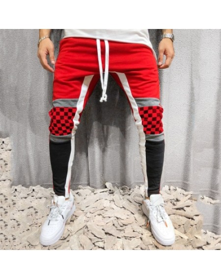 Colorblock Checked Print Track Pants