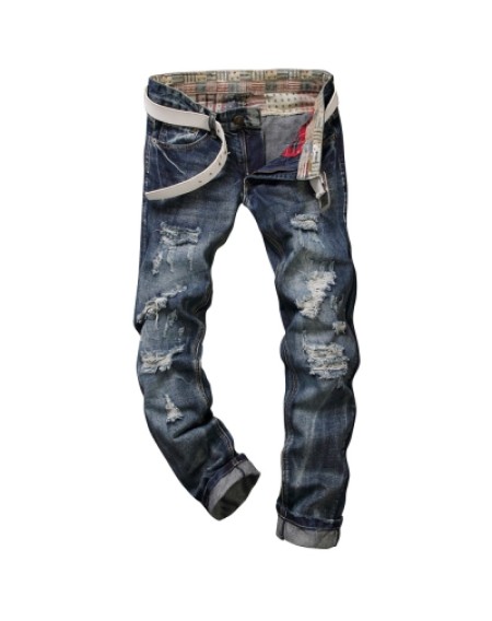 Frayed Five-Pocket Straight Leg Ripped Jeans