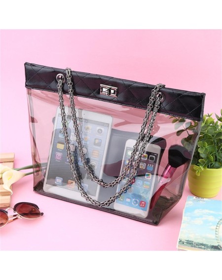 Womens Jelly Clear Transparent Tote PU Leather Chain Bag Shoulder Bags Handbag